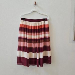Skies are Blue long pleated red pink striped skirt- Women's Small